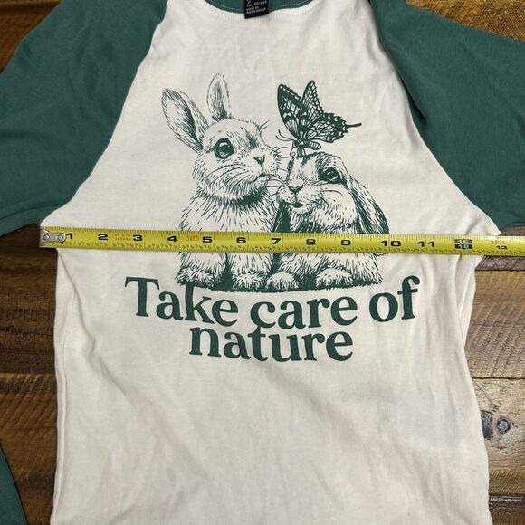 Forever 21 Size Medium Graphic Tee Baseball Raglan Sleeves Take Care of Nature - Picture 5 of 8